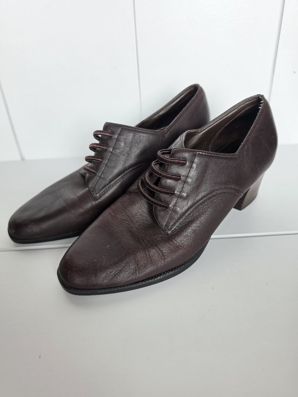 Aerosoles Brown Leather Elastoc Lace Up Heel